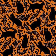 Hallow's Eve - Orange Black Cat damask (33336)
