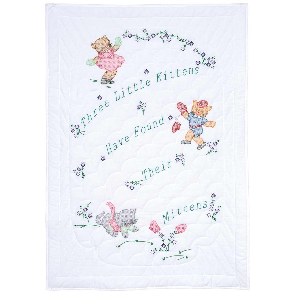 Jack Dempsey Stamped White Quilt Crib Top 40"X60"-Three Little Kittens