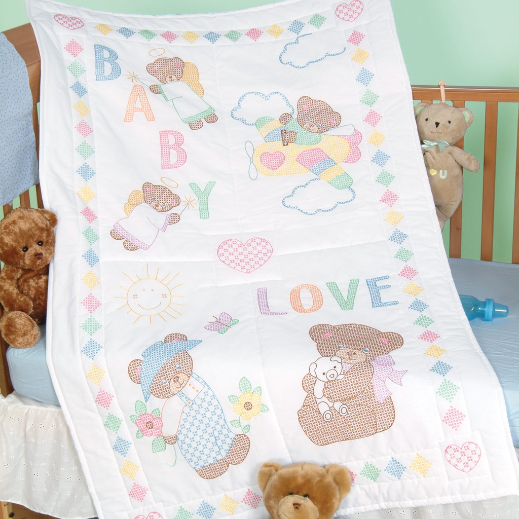 Jack Dempsey Baby Loves Bears Crib Quilt Top #4060-93 40"x60" (33278)