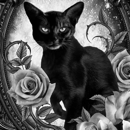 Black Cat Floral Portrait Panel 23"x43" #79