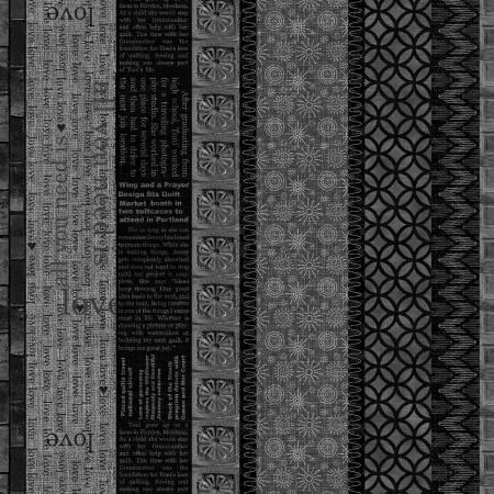 Black Newspaper Pattern Love Stripe (31450)