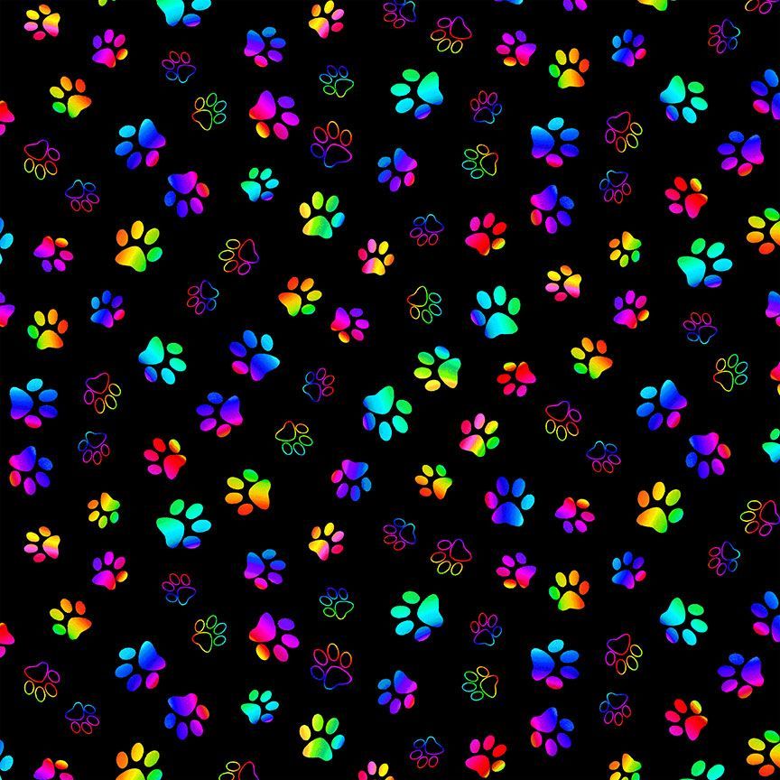 LIVE LOVE MEOW - Black Rainbow Paw Prints (34136)