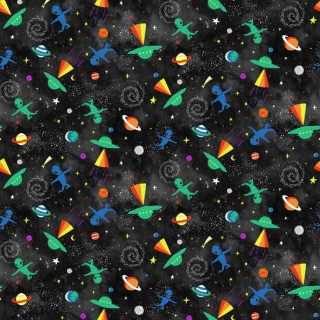 Black Tossed Aliens And Ufos Digitally Printed (29821)