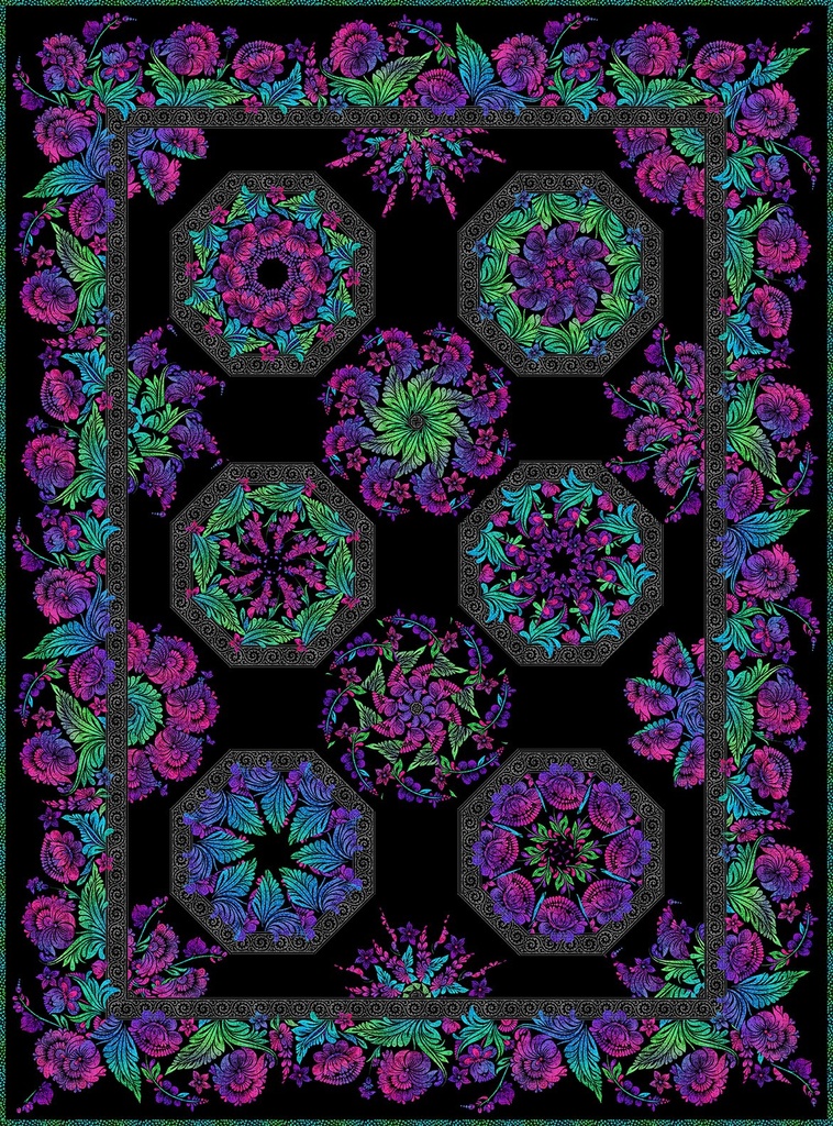 Vivid Kaleidoscope Quilt Kit - purple & blue 64" x 86.5" (35270)