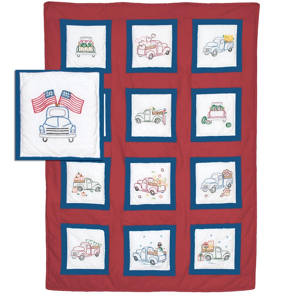 Trucks for all Seasons Theme Quilt Blocks 9x9 (35300)