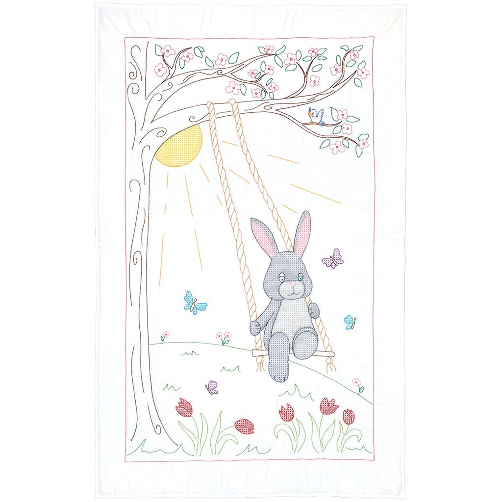 Swinging Bunny Crib Quilt Top (35303)
