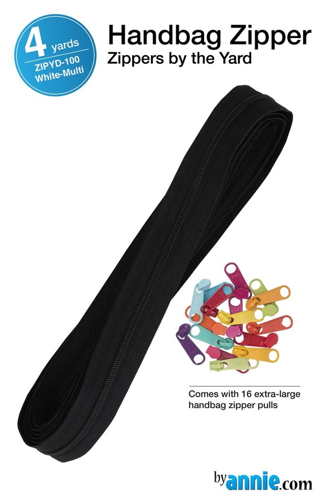 4 yards of 16mm #4.5 zipper chain and 16 Ex-Large Pulls Black with 16 Mult pulls (36226)