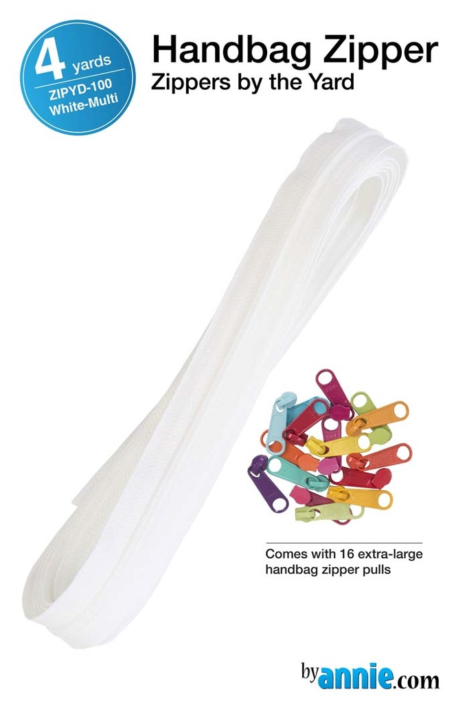 4 yards of 16mm #4.5 zipper chain and 16 Ex-Large Pulls White with 16 Mult pulls (36227)