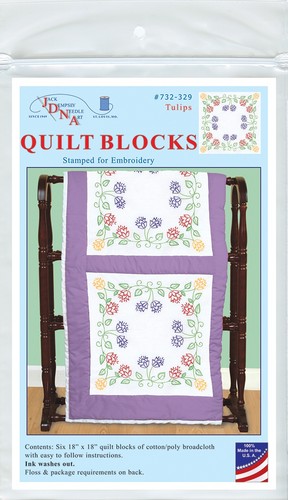 Jack Dempsey Stamped White Quilt Blocks-Tulips 18"X18" 6/Pkg#732-329 (36778)