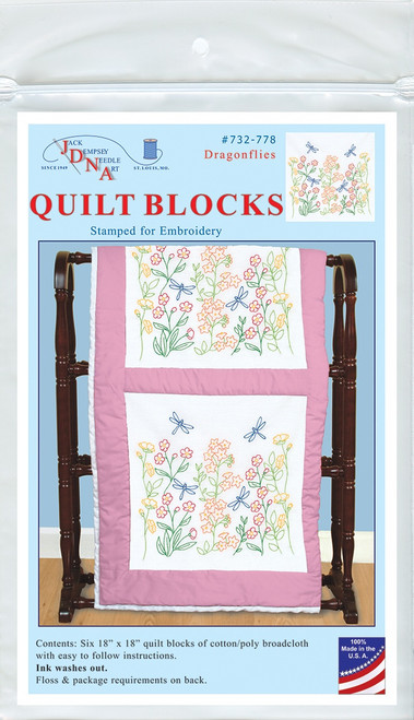 Jack Dempsey Stamped White Quilt Blocks 18"X18" 6/Pkg-Dragonflies - 5A003736-1H83N (36780)