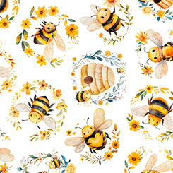 BUZZ, BUZZ, BUZZ - BEES & BEEHIVES WHITE 2600-31701-Z (36855)