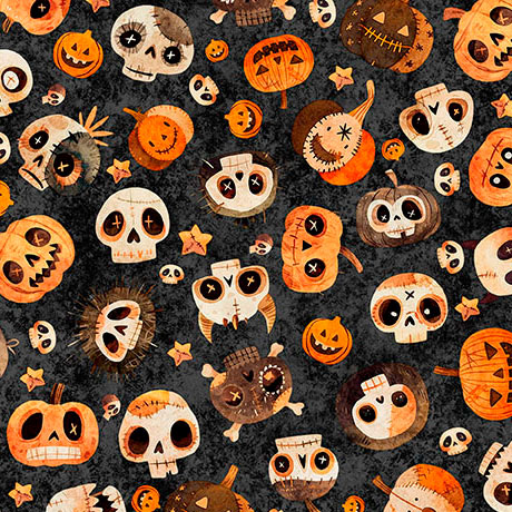 A HAUNTING WE WILL GO SKULL & PUMPKIN TOSS CHARCOAL (36919)