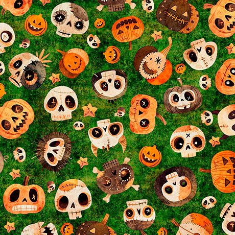 A HAUNTING WE WILL GO SKULL & PUMPKIN TOSS GREEN (36921)