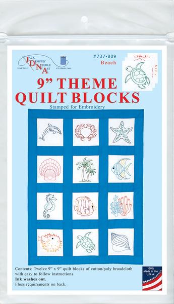 Jack Dempsey Beach Stamped White Quilt Blocks 9"X9" 12/Pkg #737-809 (36955)