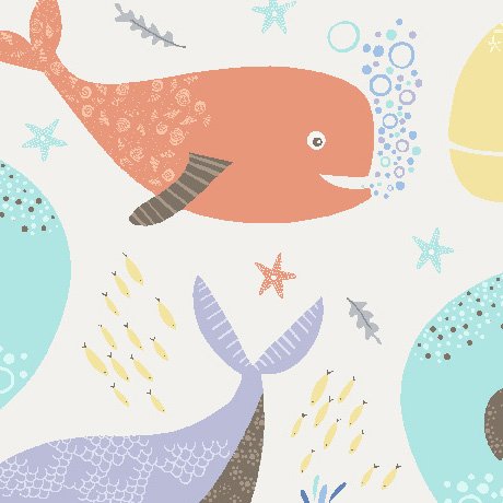 QT Fabrics Little Squirt Flannel Whales Pale Gray/Multi (37019)