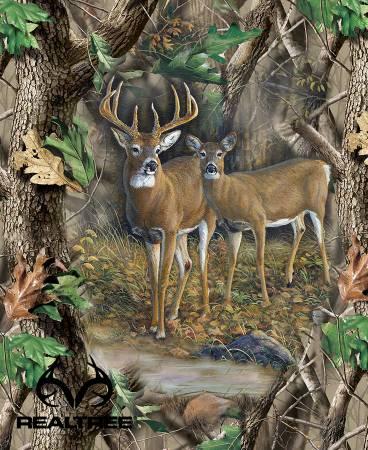 Forest Real Tree Deer Quilt Panel 36 x 44in #18