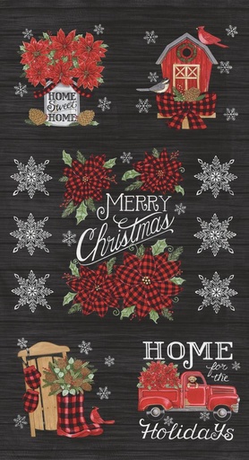 [29616] Home Sweet Holidays Panel Black 23"x42"