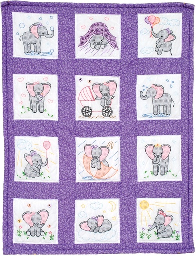 [26916] Jack Dempsey Stamped White Nursery Quilt Blocks 9"X9" 12/Pkg-Elephants (26916)