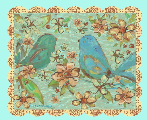 [34249] Serious Whimsey -Dogwood Birds Blue Block 21"x18" (34249)#19