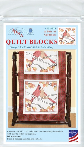 [36779] Jack Dempsey Stamped White Quilt Blocks 18"X18" 6/Pkg-A Pair of Cardinals - 5A003732-1H83K (36779)