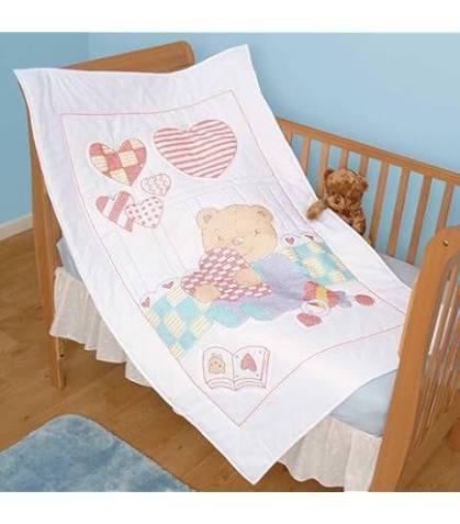 [36781] Jack Dempsey Needle Art Bear & Heart Crib Quilt Top (36781)