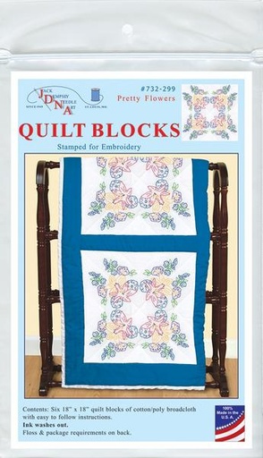 [36951] Jack Dempsey Pretty Flowers Stamped White Quilt Blocks 18"X18" 6/Pkg #732-299 (36951)