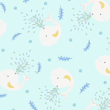 [37020] QT Fabrics Little Squirt Flannel Tossed Whales Lt Aqua (37020)