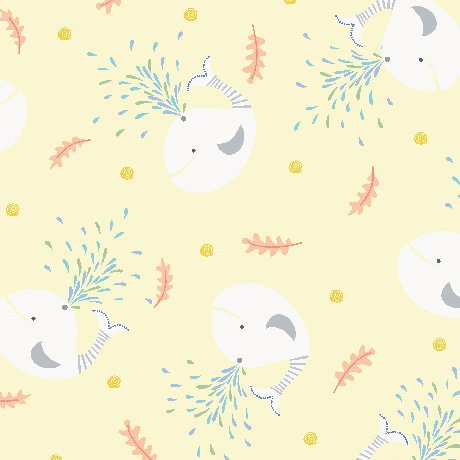 [37021] QT Fabrics Little Squirt Flannel Tossed Whales Pale Yellow (37021)