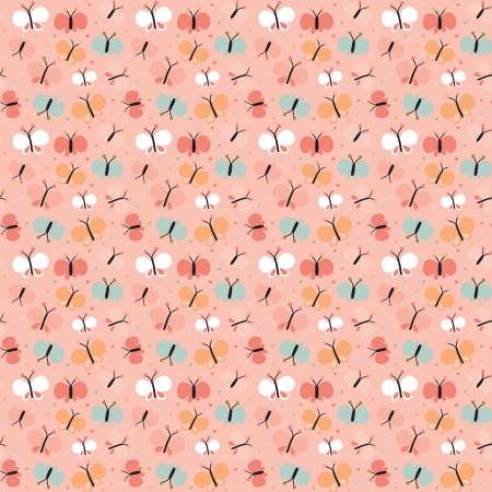 [37161] Love You to the Moon Flannel Butterflies Coral F18272 (37161)