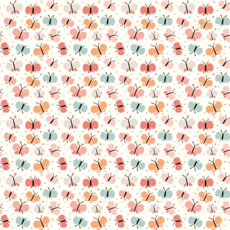 [37166] Love You to the Moon Flannel Butterflies White Pinks/Coral F18272 (37166)